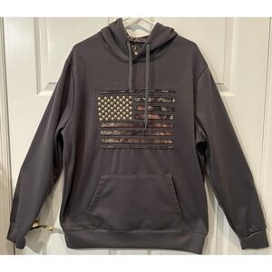 Mossy Oak‎ Flag Hoodie Olive Gray Kangaroo Pockets Pullover Men XL Patriotic EUC
